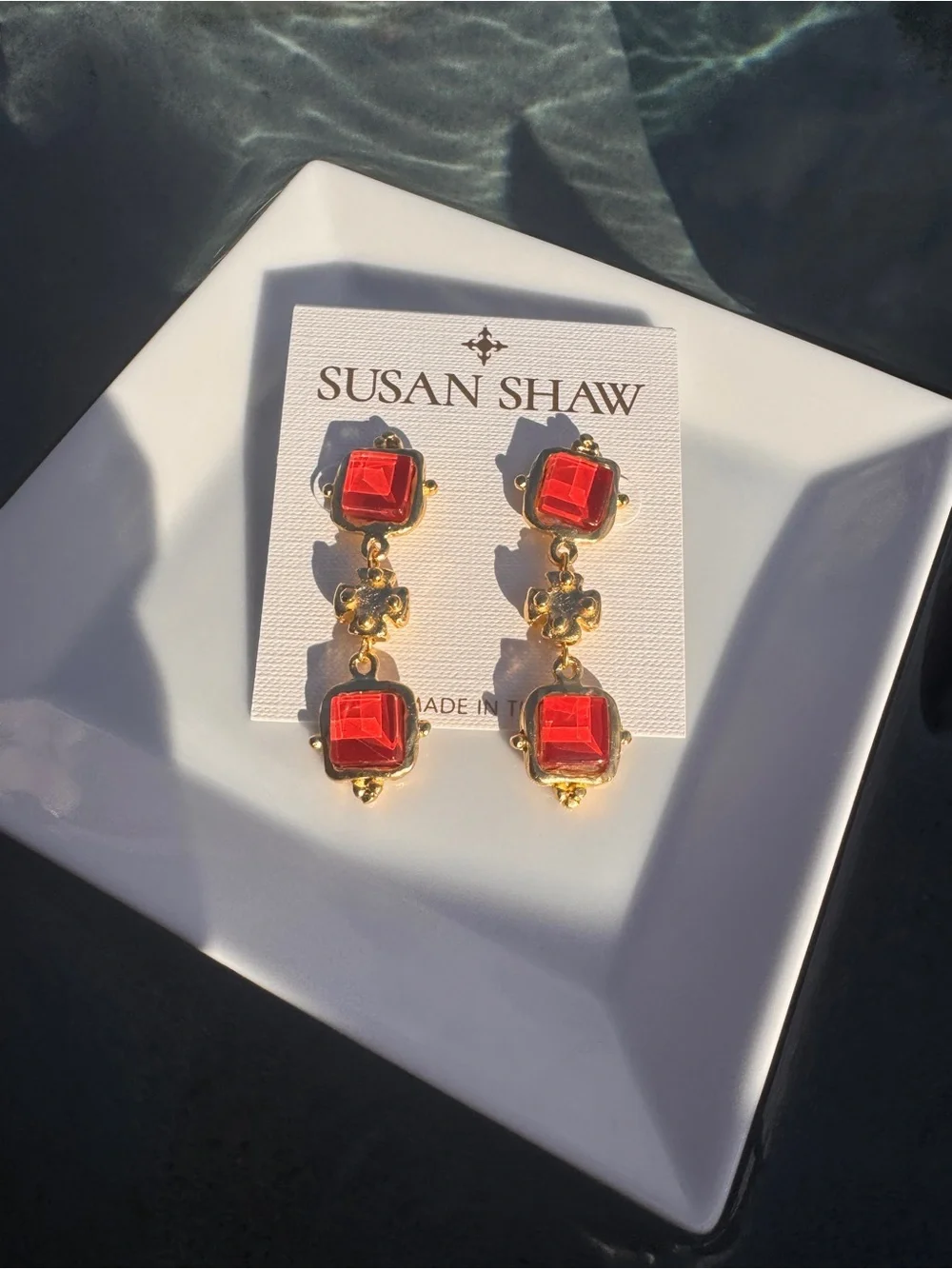 Timeless! Susan Shaw Charlotte Deux Tier French Glass Earrings - Red